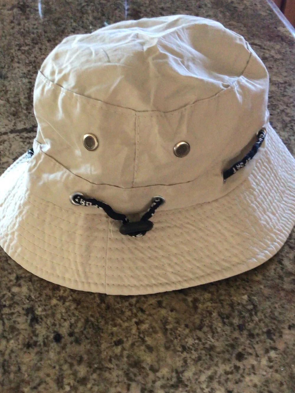 Neutral Beige Bucket Hat with Black Eyelet Detail - Unbranded